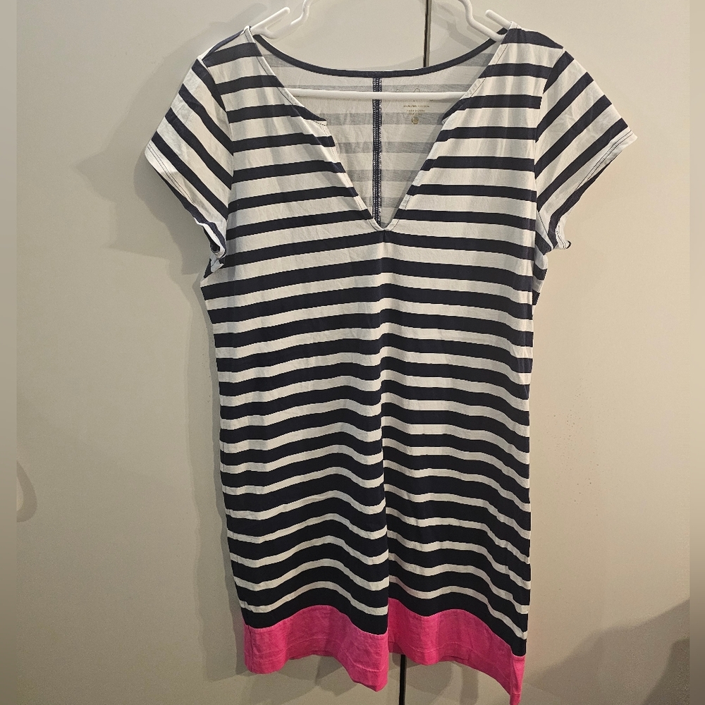 Lilly Pulitzer Navy and White Striped Mini Dress with Pink Hem